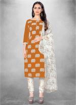 Slub Cotton Mustard Daily Wear Printed Churidar Suit